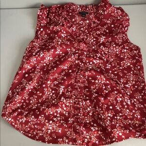 Ann Taylor Red Floral Ruffle Blouse